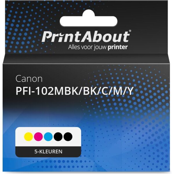 Huismerk Canon PFI-102MBK/BK/C/M/Y Inktcartridge 5-kleuren Multipack