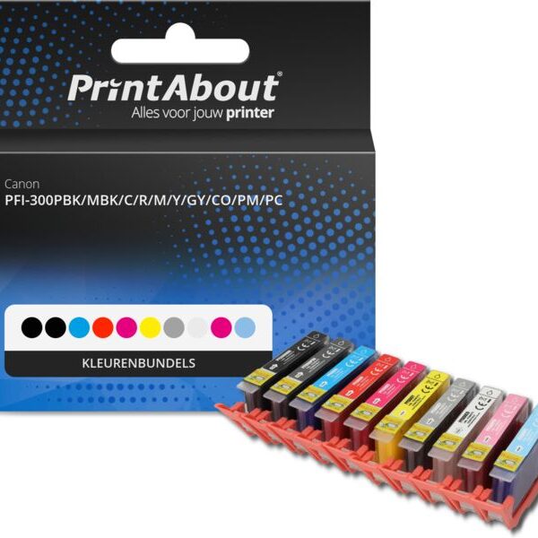 Huismerk Canon PFI-300PBK/MBK/C/R/M/Y/GY/CO/PM/PC Inktcartridge 10-kleuren Multipack