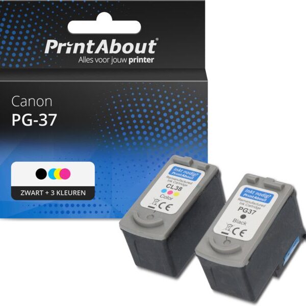 Huismerk Canon PG-37 / CL-38 Inktcartridge Zwart + 3 kleuren Multipack