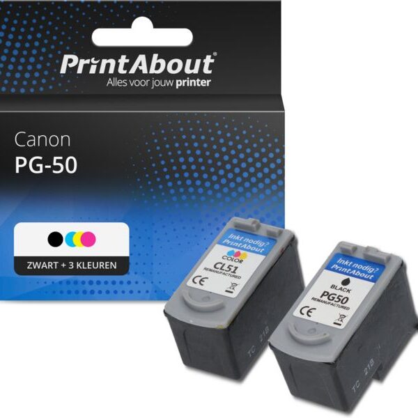 Huismerk Canon PG-50 / CL-51 Inktcartridge Zwart + 3 kleuren Multipack