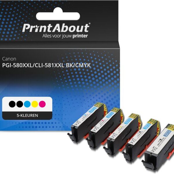 Huismerk Canon PGI-580XXL PGBK/CLI-581XXL BK/CMYK Inktcartridge 5-kleuren Multipack Extra hoge capaciteit