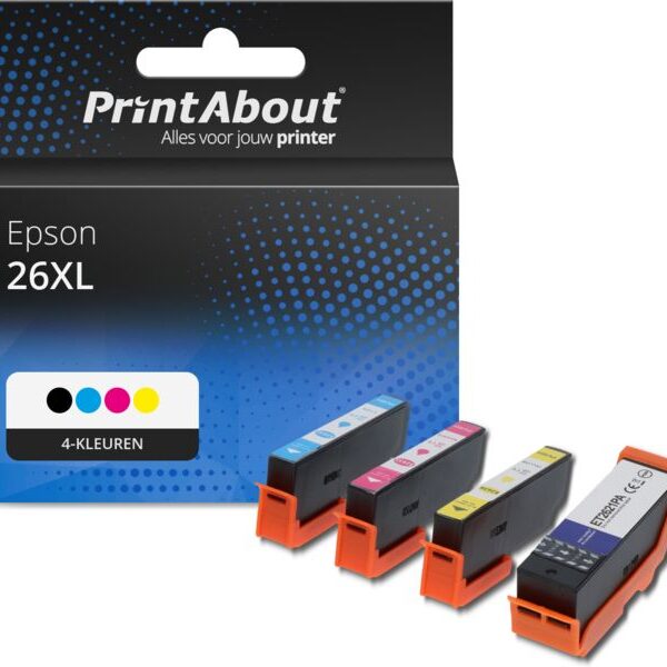 Huismerk Epson 26XL (T2636) Inktcartridge 4-kleuren Multipack Hoge capaciteit