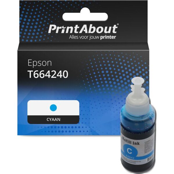 Huismerk Epson T664240 Inktcartridge Cyaan