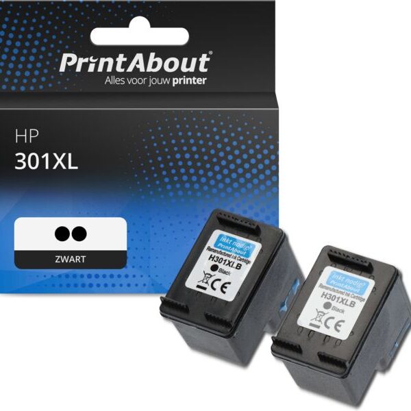 Huismerk HP 301XL (D8J45AE) Inktcartridge 2x Zwart Hoge capaciteit - Multipack