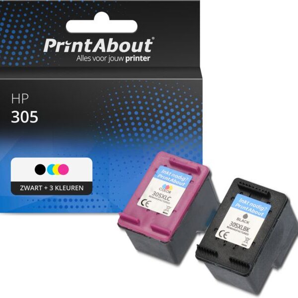 Huismerk HP 305 (6ZD17AE) Inktcartridge Zwart + 3 kleuren Multipack