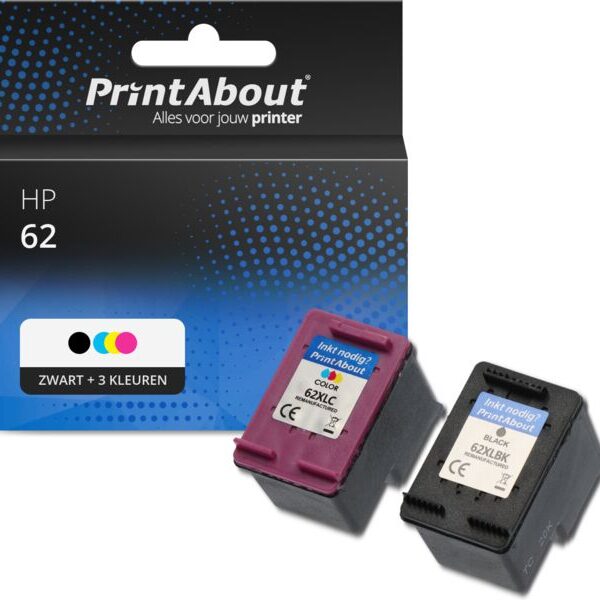 Huismerk HP 62 (N9J71AE) Inktcartridge Zwart + 3 kleuren Multipack