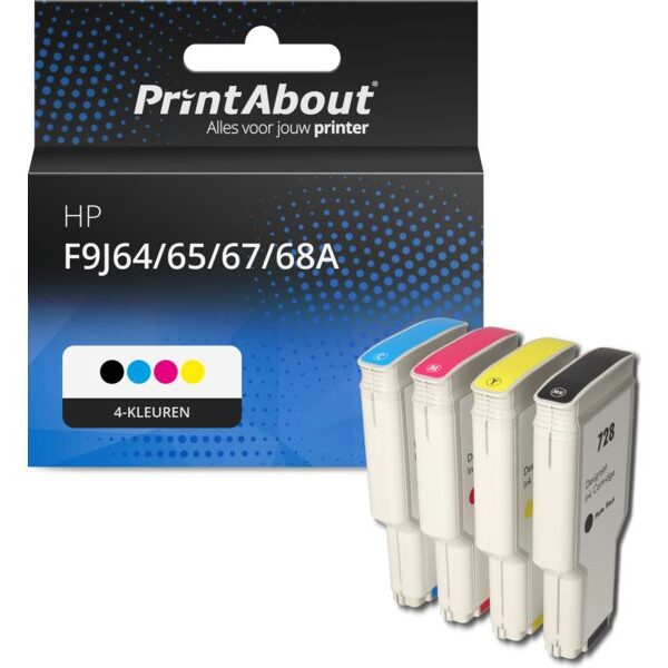 Huismerk HP F9J64/65/67/68A (728) Inktcartridge 4-kleuren Multipack Hoge capaciteit
